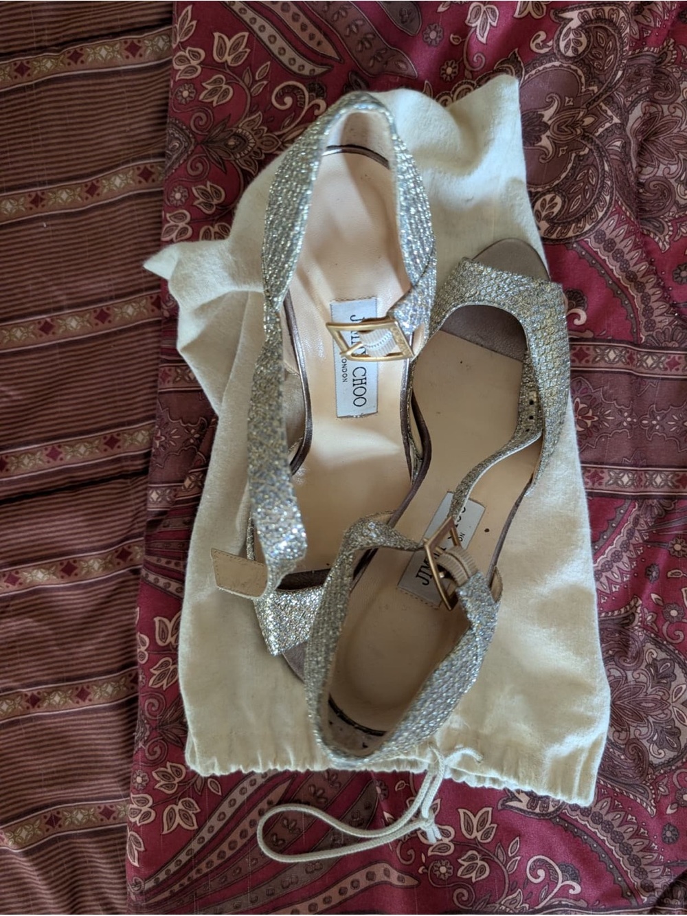 Jimmy Choo Silver Glitter Slingback Heels